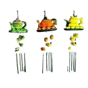 Teapot Fruit Vegetable Wind Chimes 3-Piece Orange Banana Asparagus Cups Saucers